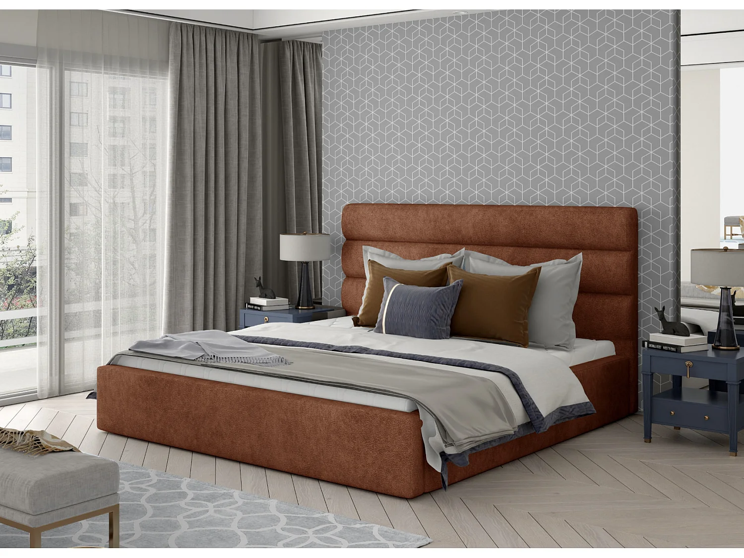 Lit design tissu marron Klarina - 4 tailles-180x200