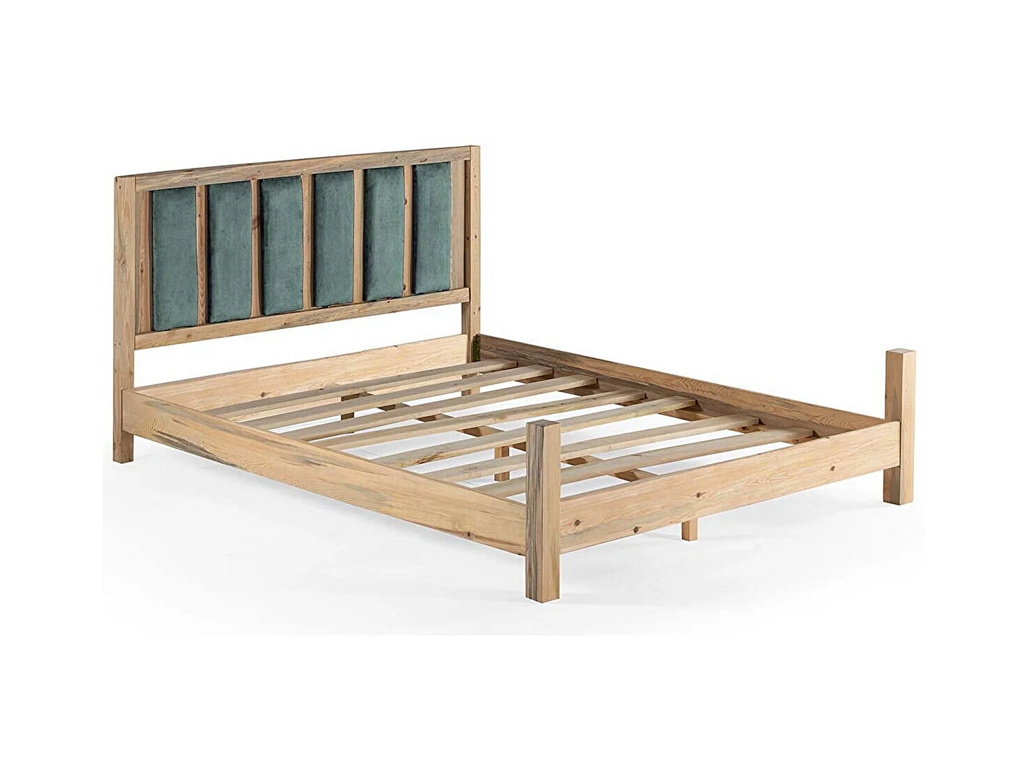 Licht massief houten bed met zacht hoofdeinde van Mirenda-stof - 7 maten-Kleur Licht groen-Slapen 100x200cm