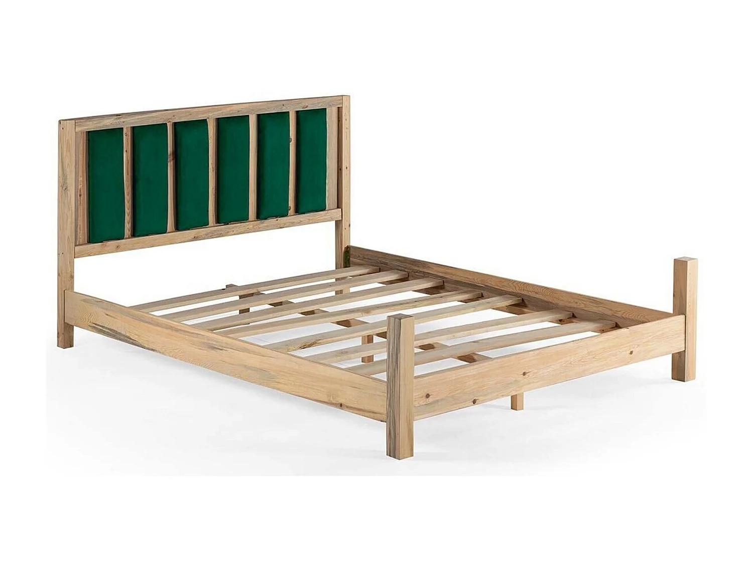 Lit en bois massif clair avec tête de lit tissu doux Mirenda - 7 tailles-Couleur Vert clair-100x200