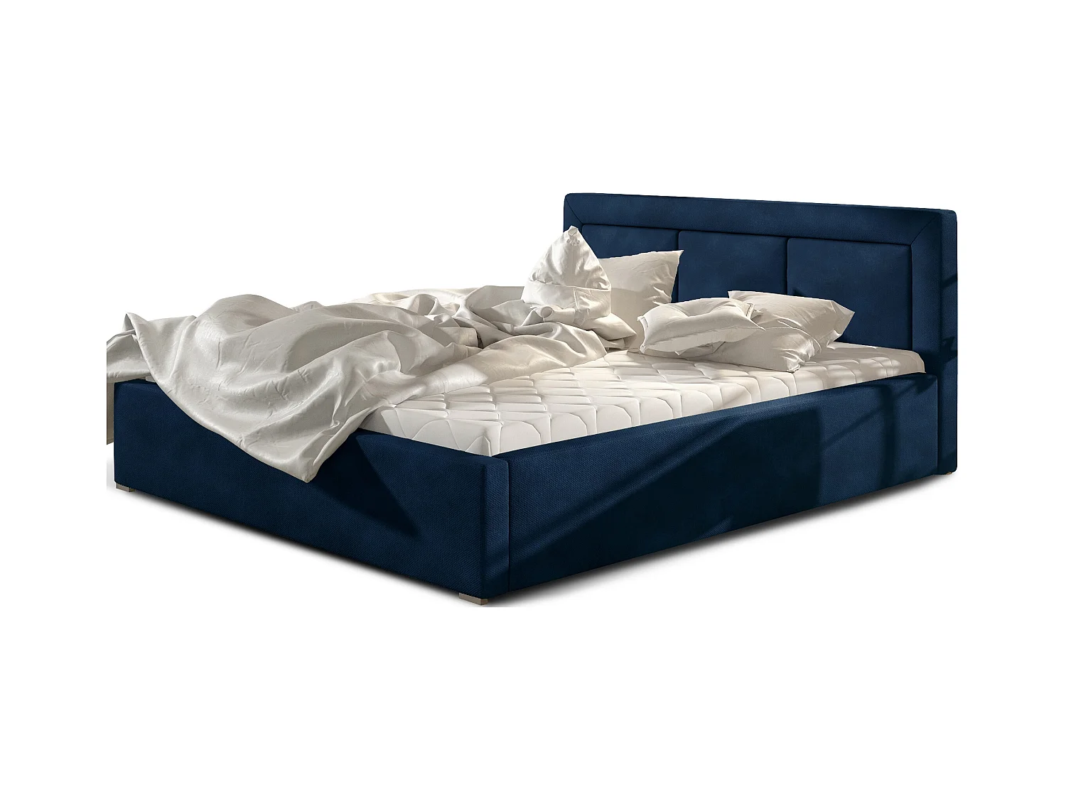 Lit velours bleu grand carré capitonné Berlino - 4 tailles-160x200