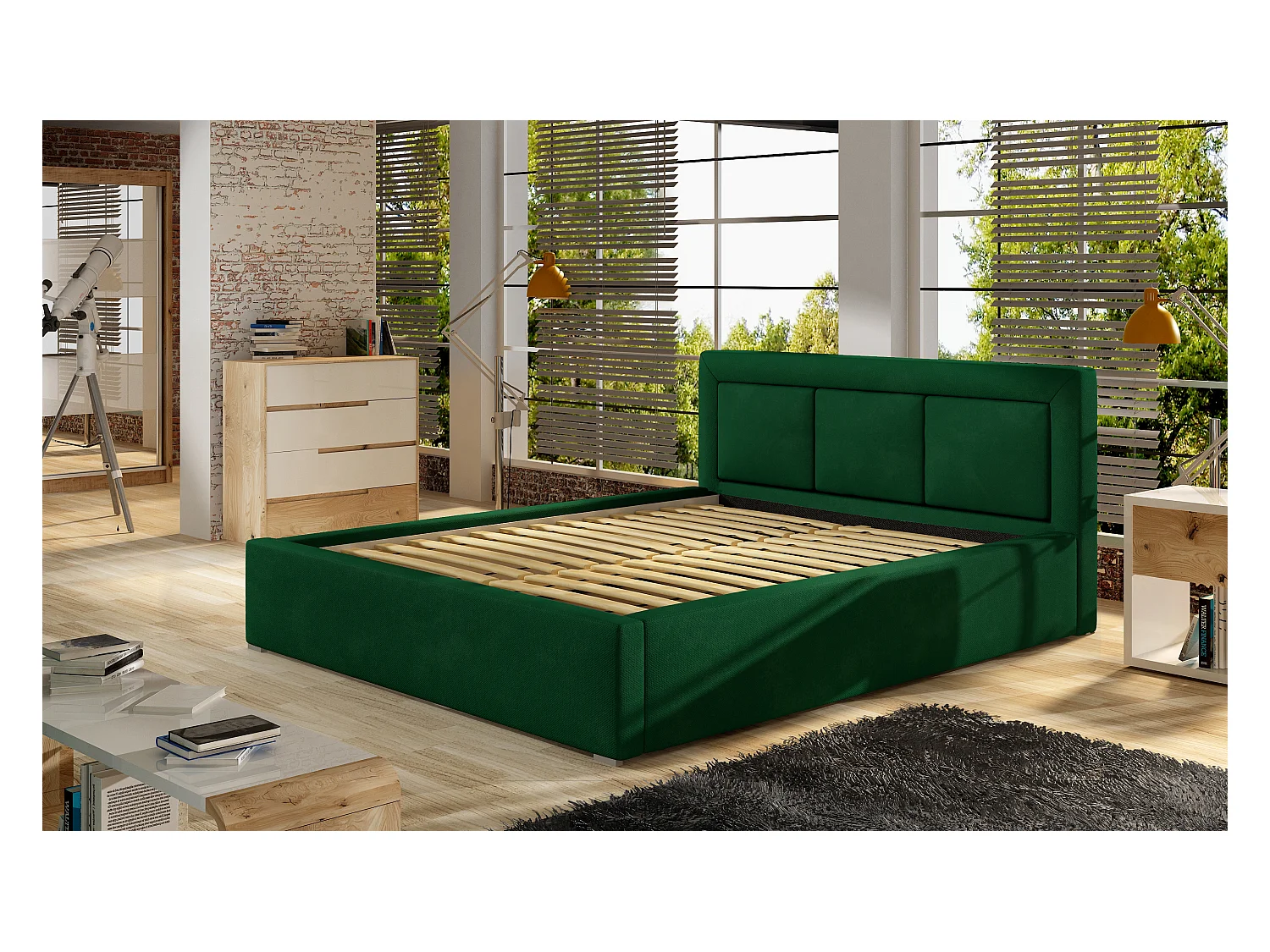 Lit velours bleu grand carré capitonné Berlino - 4 tailles-160x200