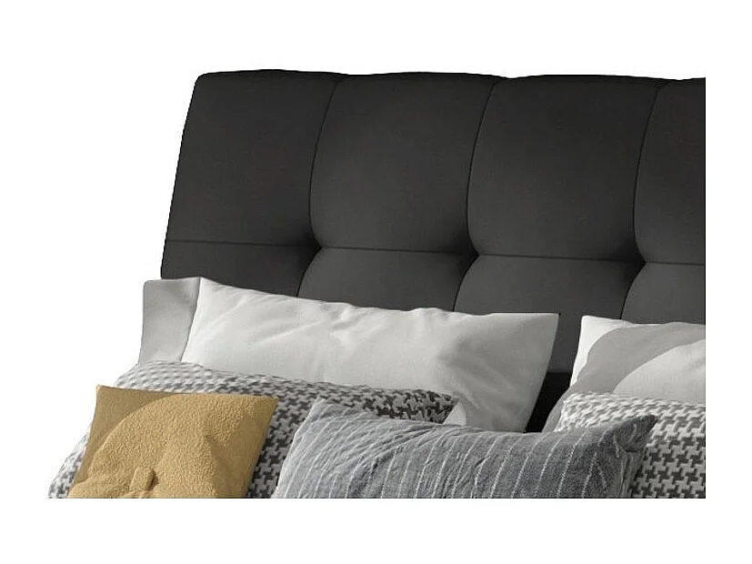 Lit double capitonné simili cuir noir Klein - 4 tailles-180x200