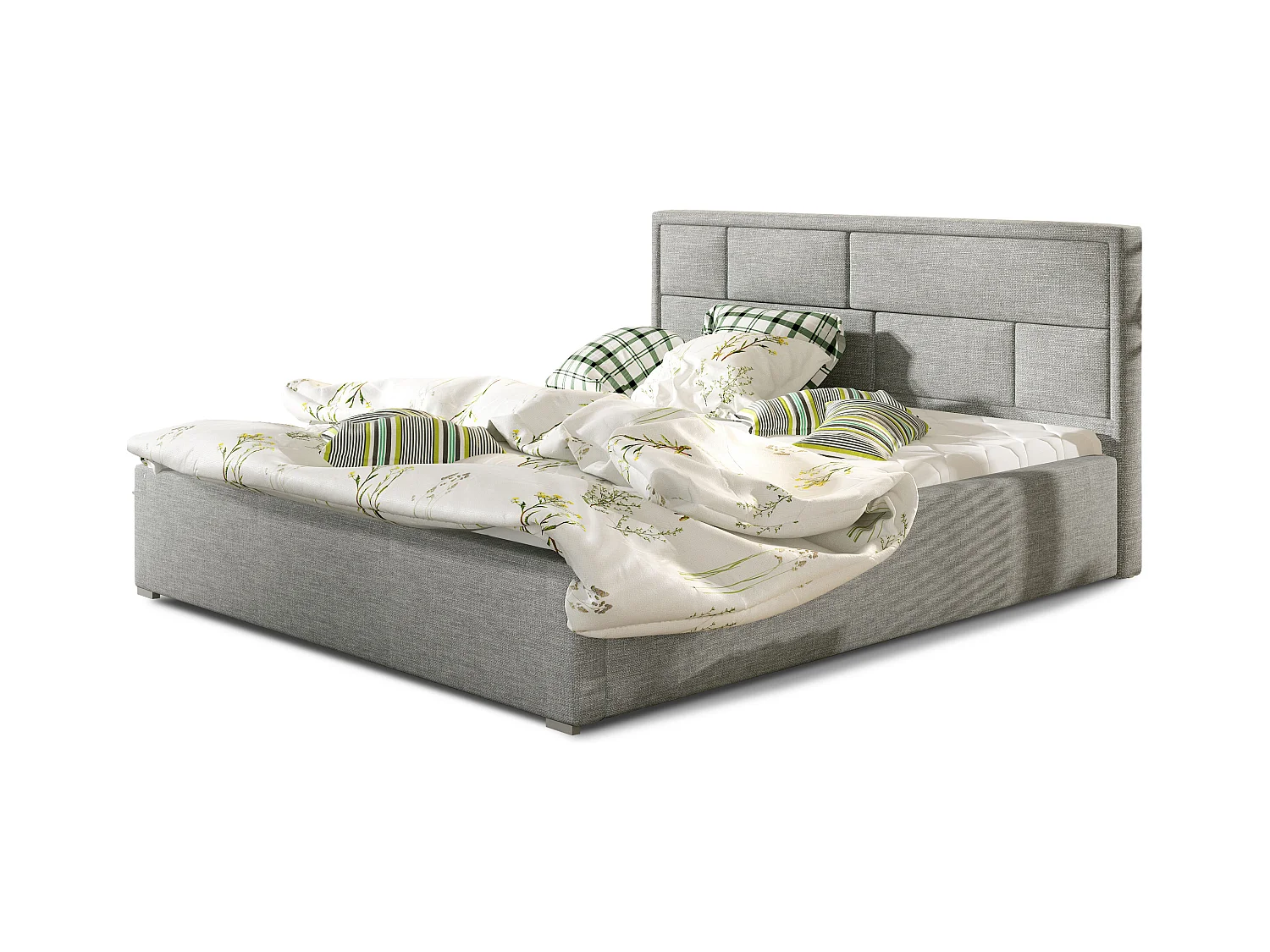 Lit double tissu gris clair tête de lit capitonnée Lenzo - 4 tailles-200x200
