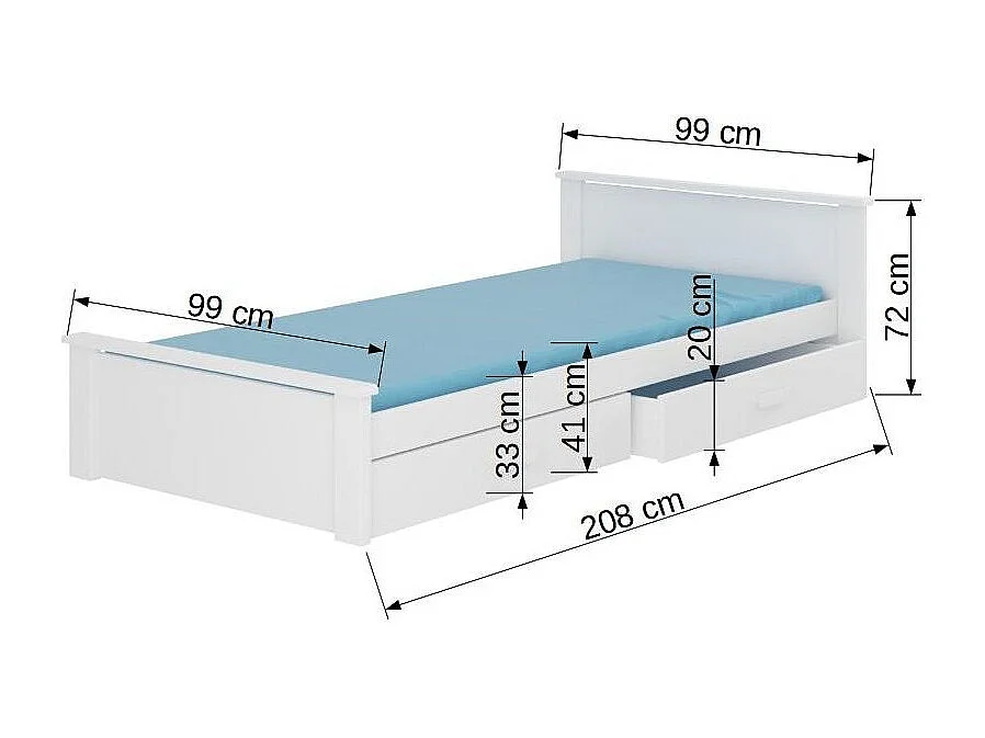 Lit enfant bois pin blanc et gris graphite 90x200 avec 2 tiroirs de rangement Lydia
