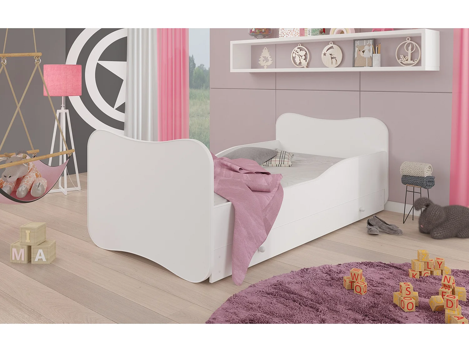 Lit enfant bois blanc à tiroirs 70x140 ou 80x160 - Sommier et matelas inclus - Ondula-80x160