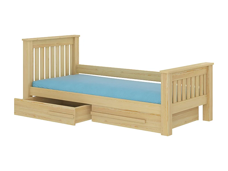 Naturel grenenhouten kinderbed 90x200 cm met 2 Rallye opberglades