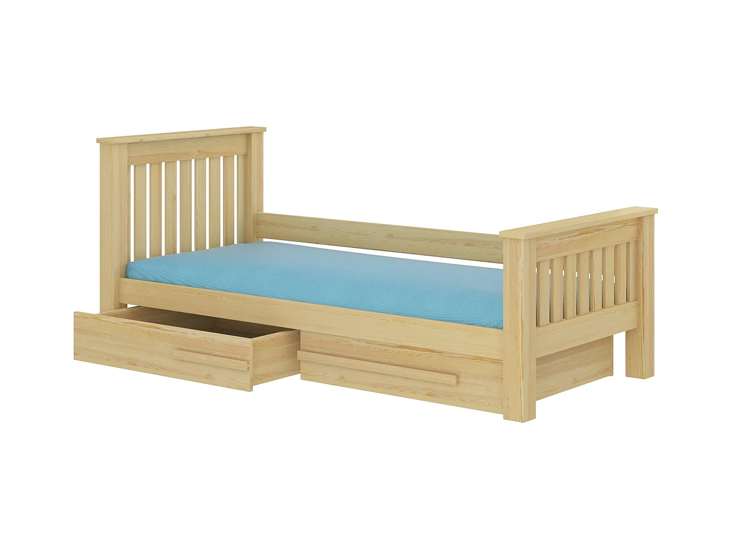 Lit enfant bois pin naturel 90x200 avec 2 tiroirs de rangement Rallye