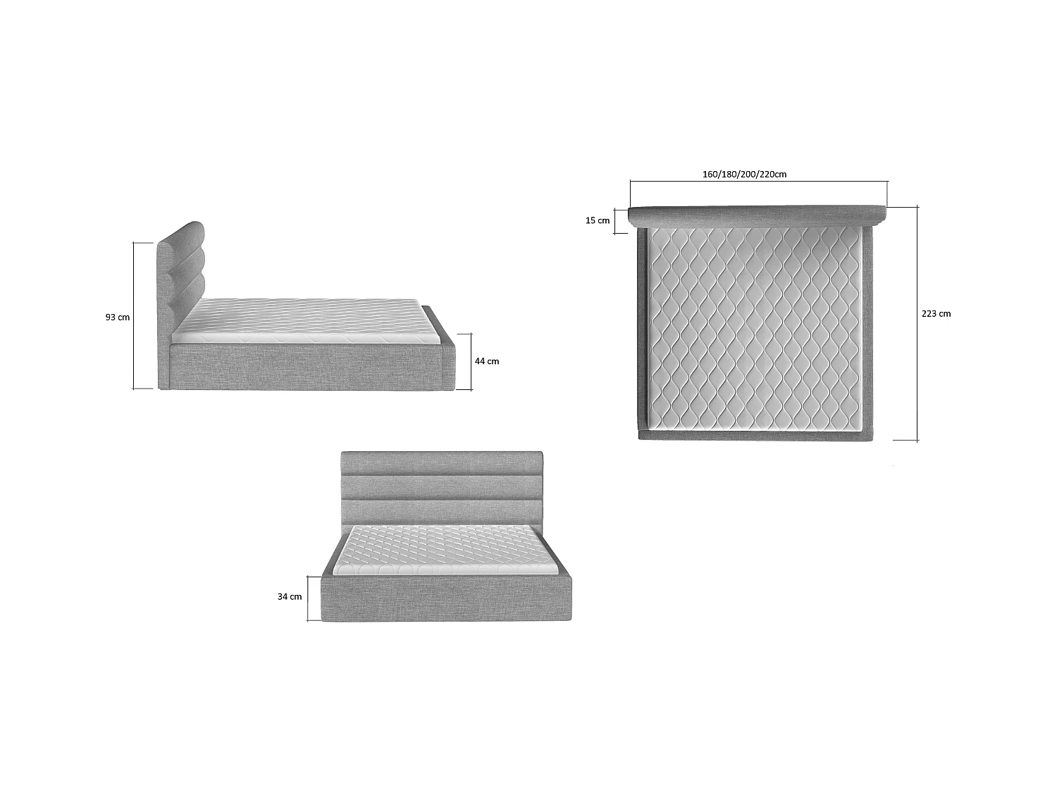 Tweepersoonsbed met Klarina boxspring - Gestoffeerde stof-Kleur Grijs-Slapen 140x200cm