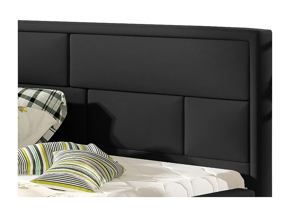 Lit double simili cuir noir tête de lit capitonnée Lenzo - 4 tailles-180x200