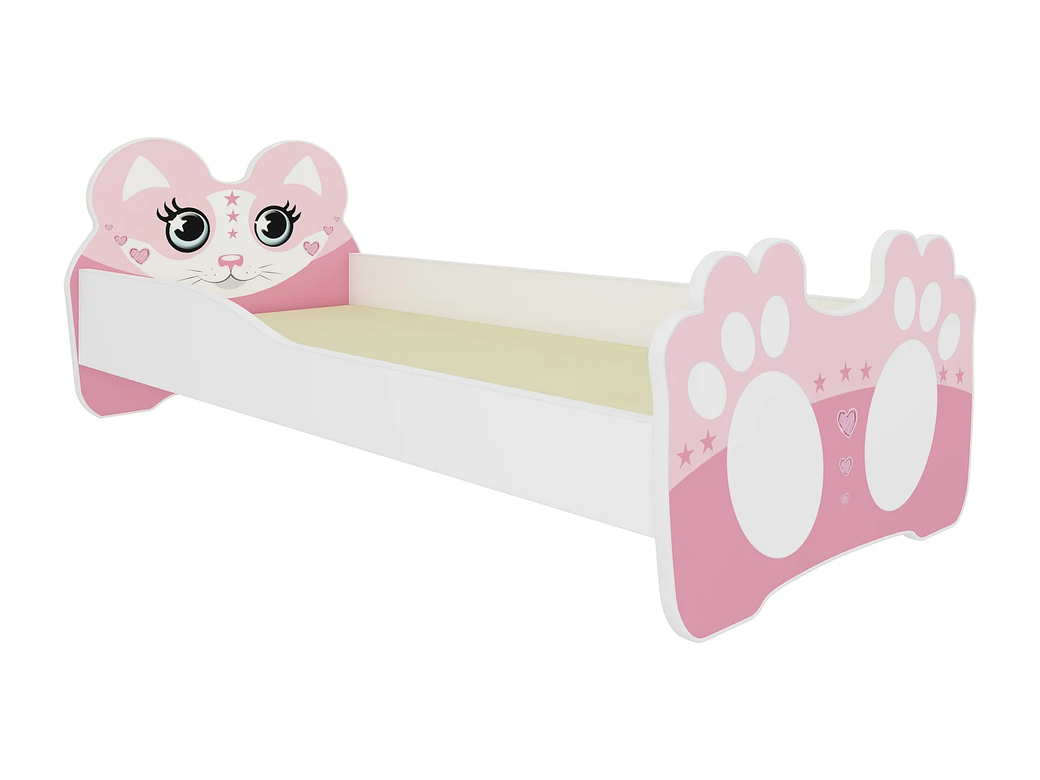 Lit enfant rose avec motif petit chat rose - Matelas inclus - Tiroir de rangement-80x160