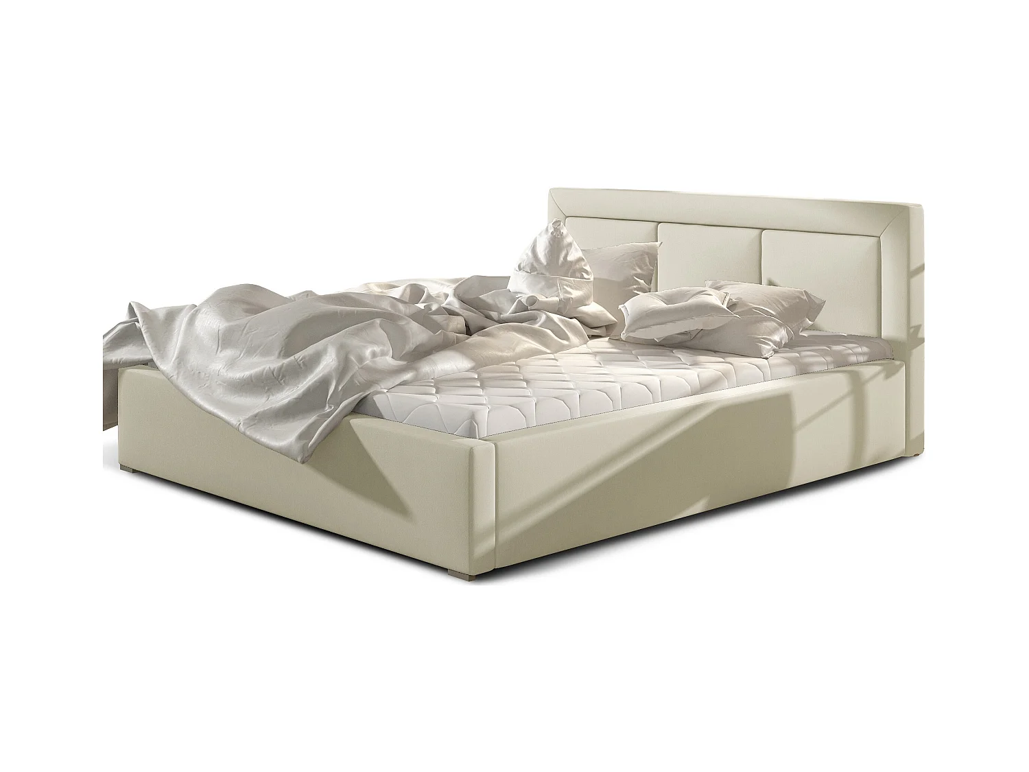 Lit simili cuir beige clair grand carré capitonné Berlino - 4 tailles-180x200