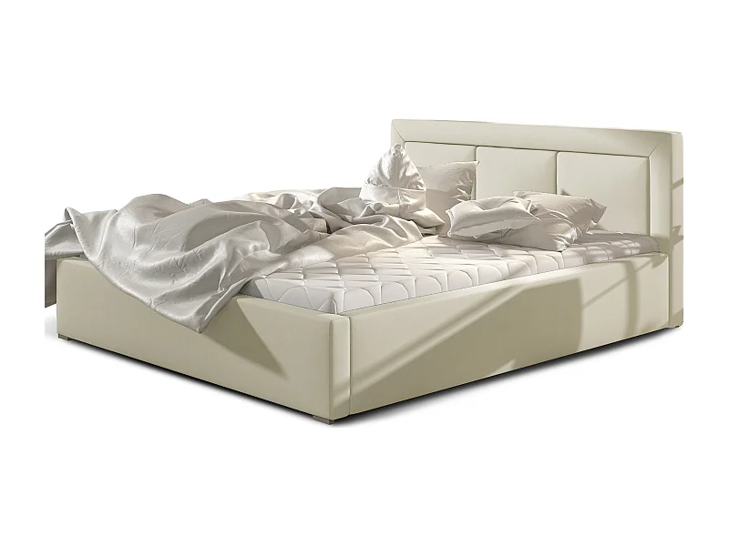 Tweepersoonsbed met Berlino boxspring - Gewatteerd kunstleer-Kleur Licht beige-Slapen 180x200cm