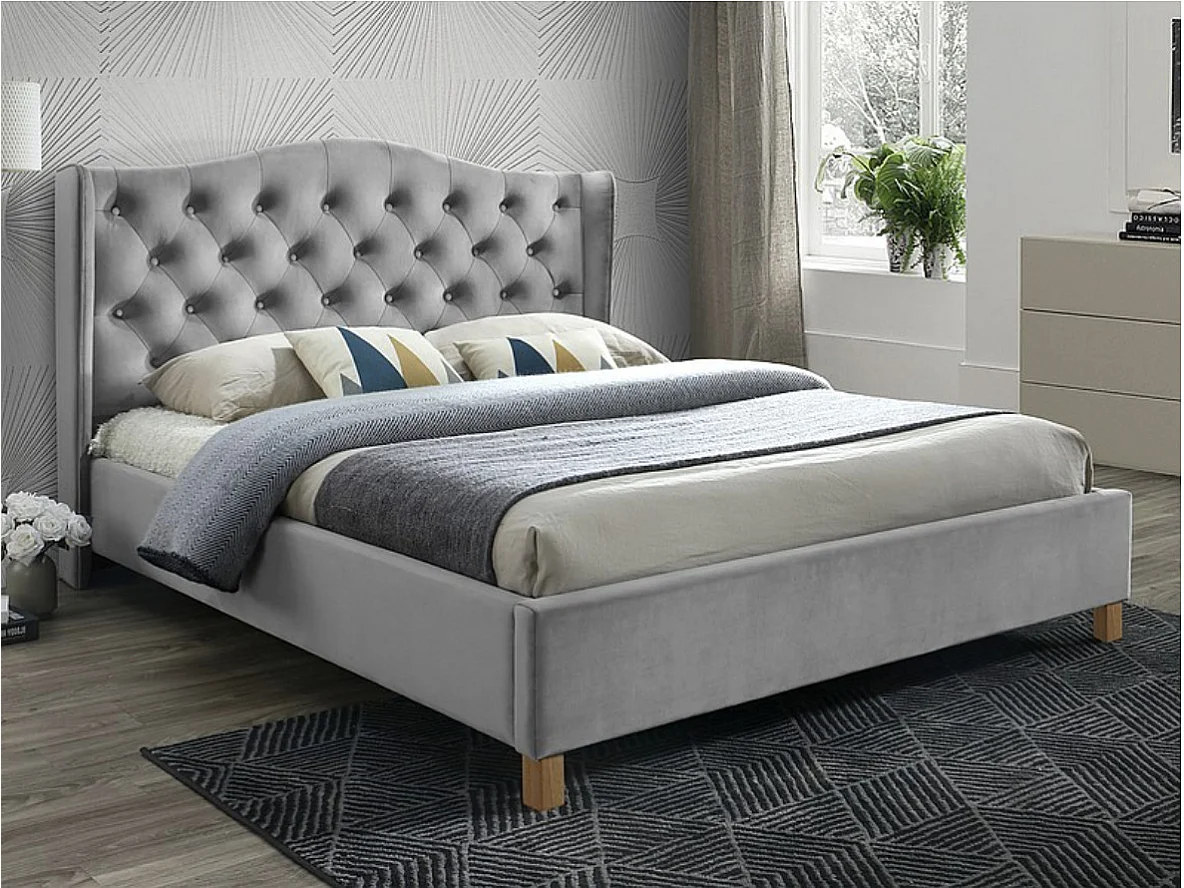 Lit double en velours tapissé Kalane 160cm-Couleur Gris clair
