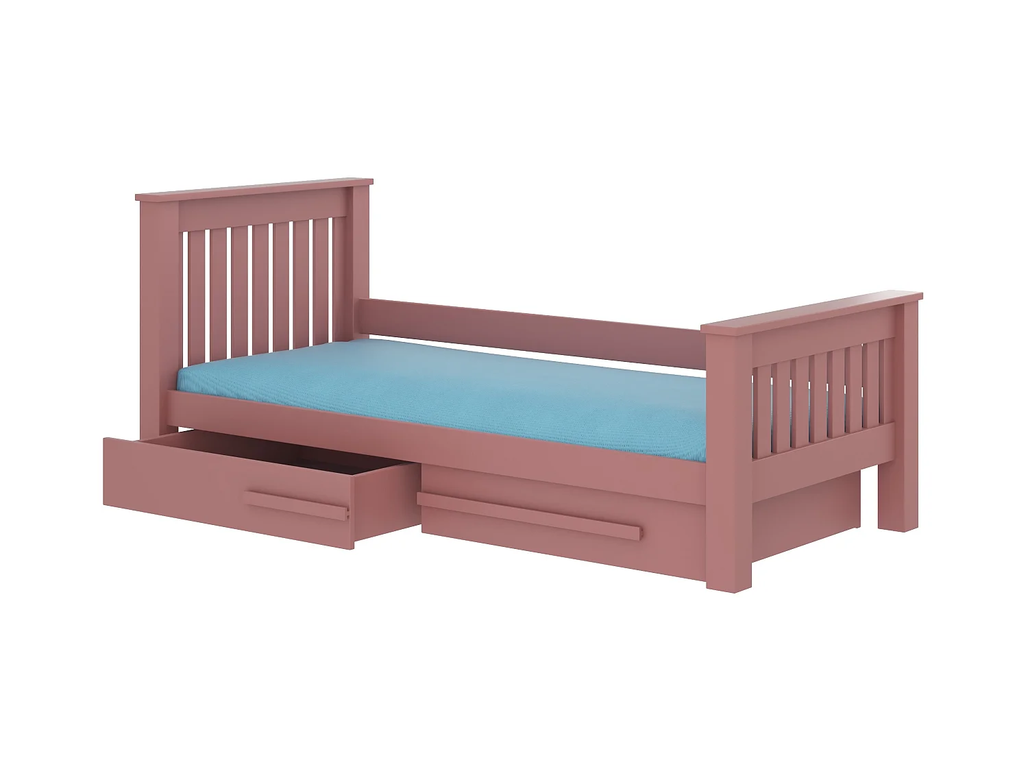 Lit enfant bois pin rose 90x200 avec 2 tiroirs de rangement Rallye