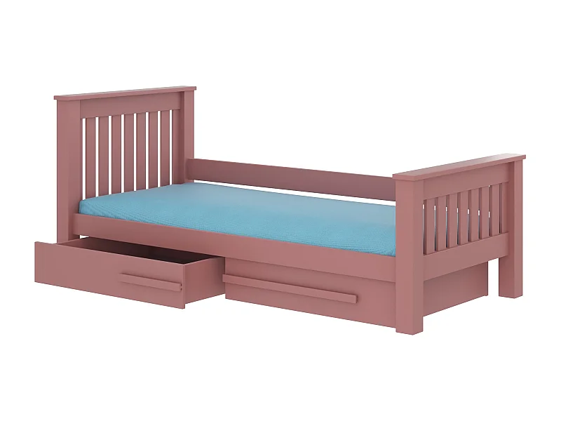 Roze grenenhouten kinderbed 90x200 cm met 2 Rallye opberglades