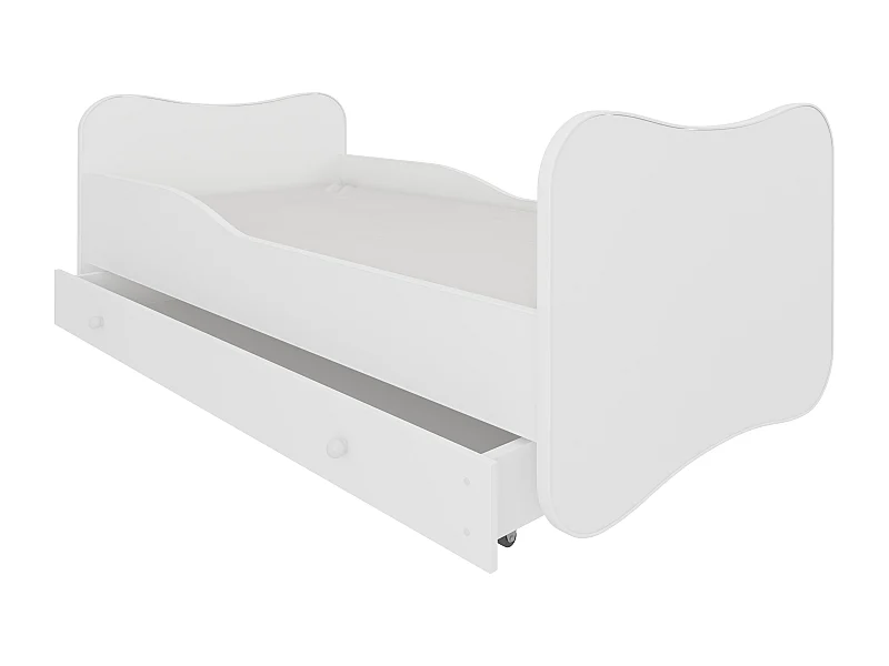 Lit enfant bois blanc à tiroirs 70x140 ou 80x160 - Sommier et matelas inclus - Ondula-70x140