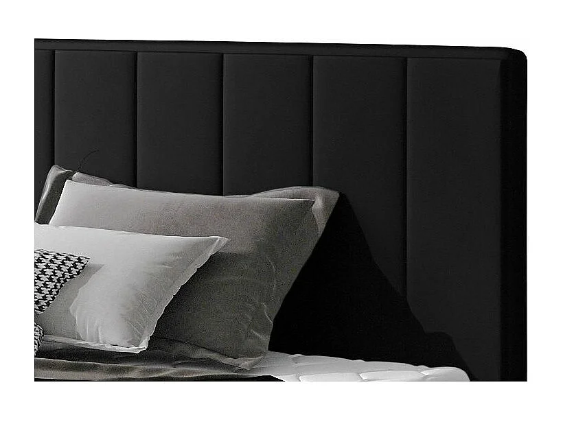 Lit rembourré de luxe cuir synthétique Vareze-Couleur Noir-140x200-Version avec sommier