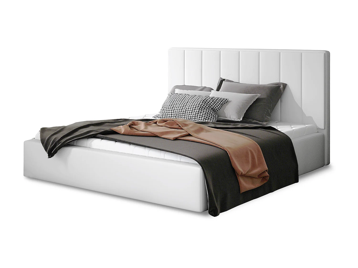 Lit rembourré de luxe cuir synthétique Vareze-Couleur Blanc-160x200