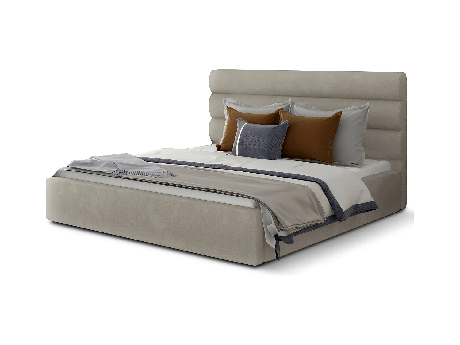 Lit design velours beige Klarina - 4 tailles-140x200