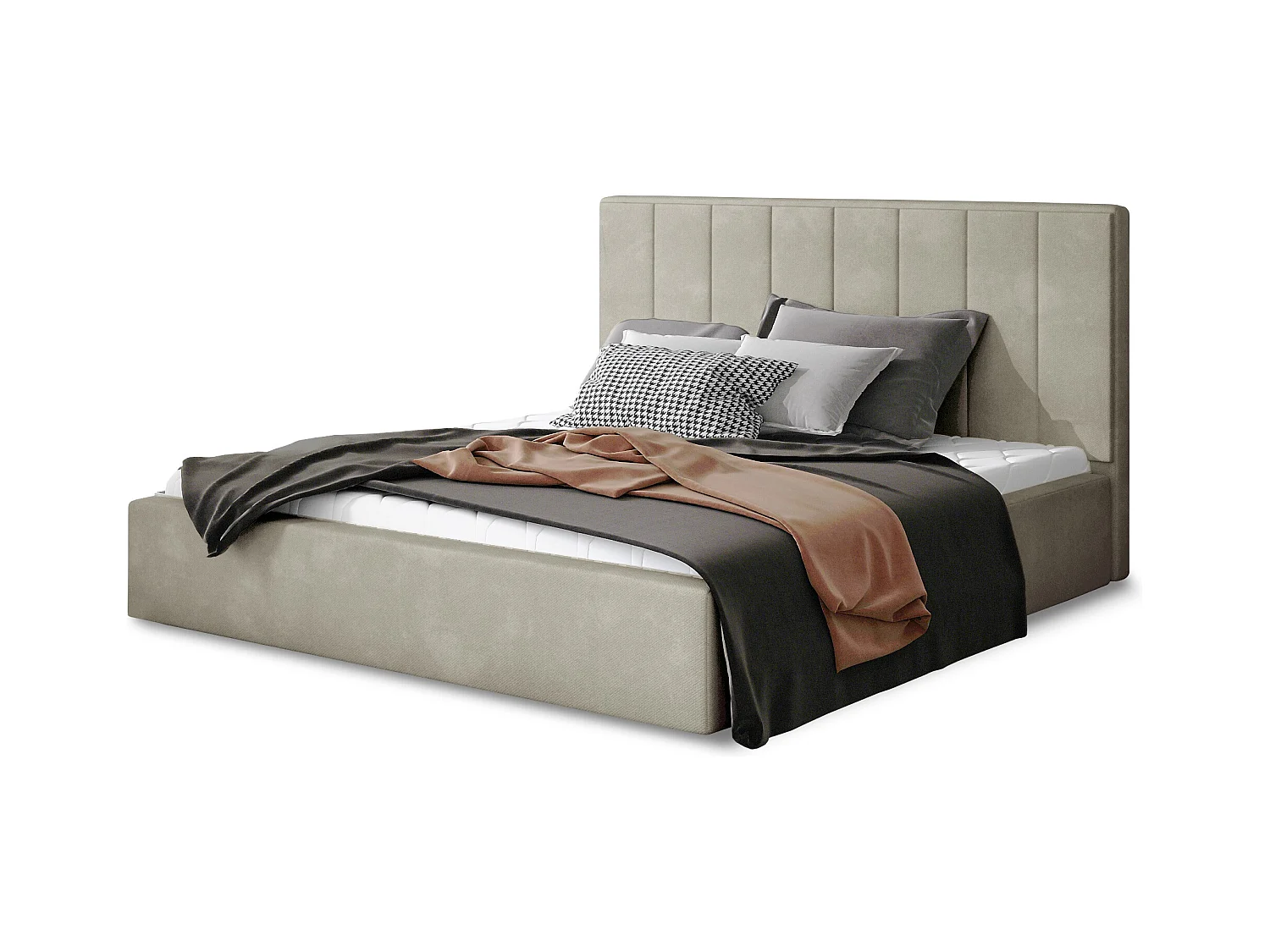 Lit rembourré de luxe velours Vareze-Couleur Beige-180x200-Version avec sommier