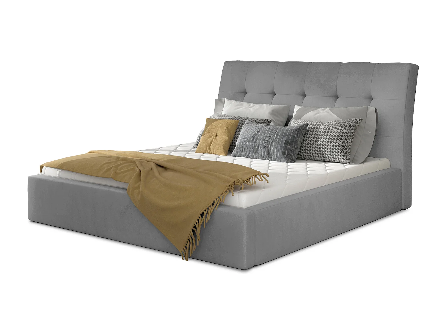 Lit double capitonné velours gris clair Klein - 4 tailles-180x200