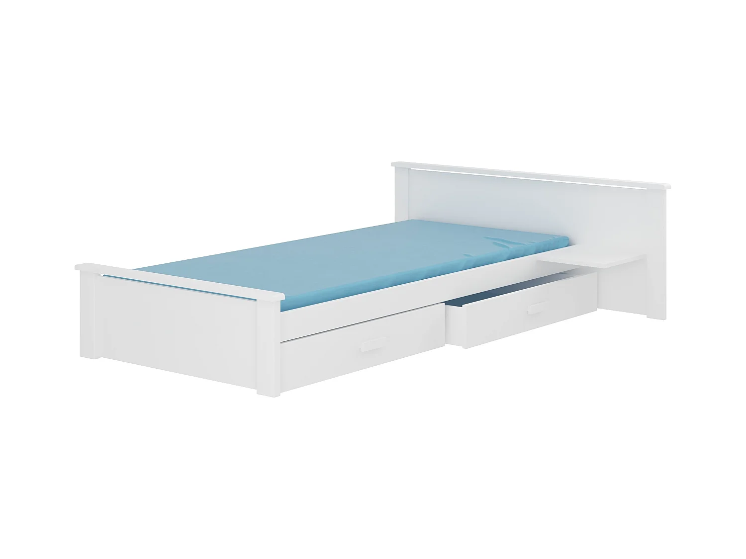 Lit bois pin blanc 90x200 avec 1 chevet et 2 tiroirs de rangement Lydia