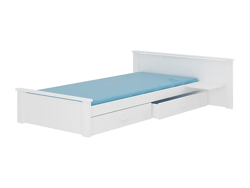 Wit grenenhouten bed 90x200 cm met 1 nachtkastje en 2 Lydia opberglades