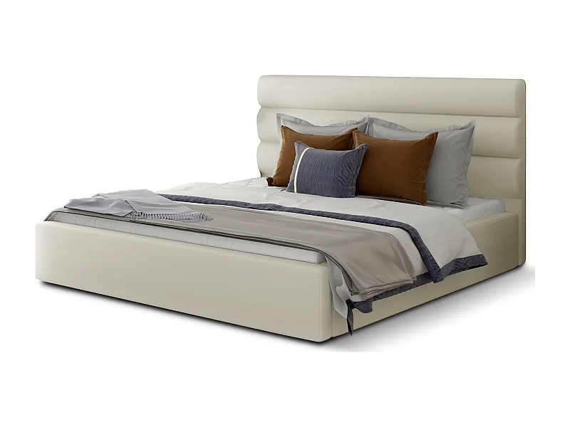 Lit design simili cuir beige clair Klarina - 4 tailles-180x200
