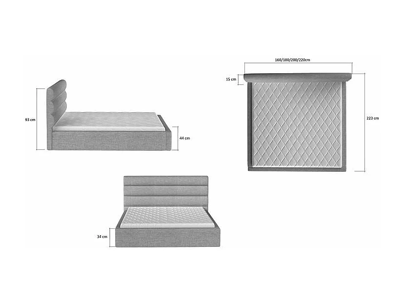 Tweepersoonsbed met Klarina boxspring - Gewatteerd kunstleer-Kleur Licht beige-Slapen 180x200cm