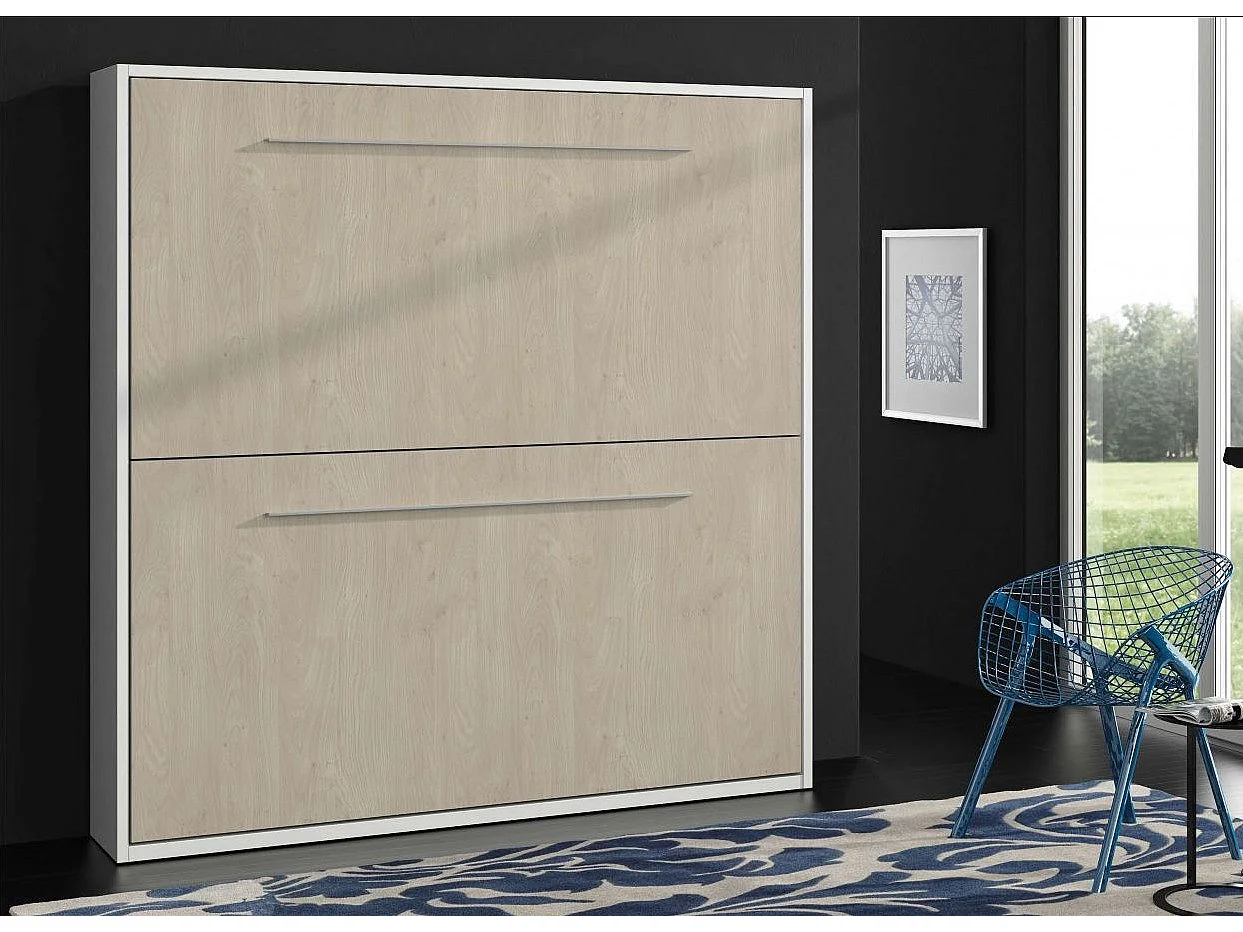 Lit escamotable superposé chêne clair 2 couchages 90x190 Spaky