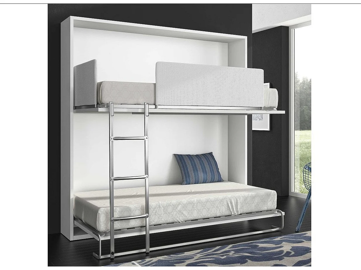 Lit escamotable superposé chêne clair 2 couchages 90x190 Spaky