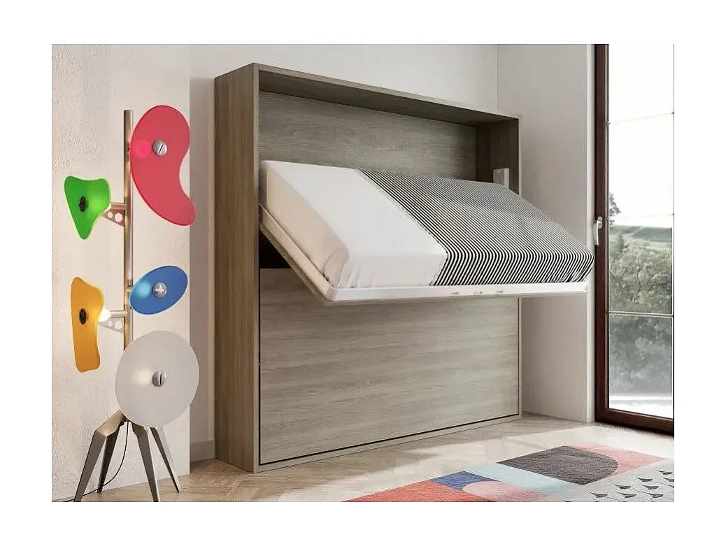 Lit escamotable superposé chêne clair 2 couchages 90x190 Spaky