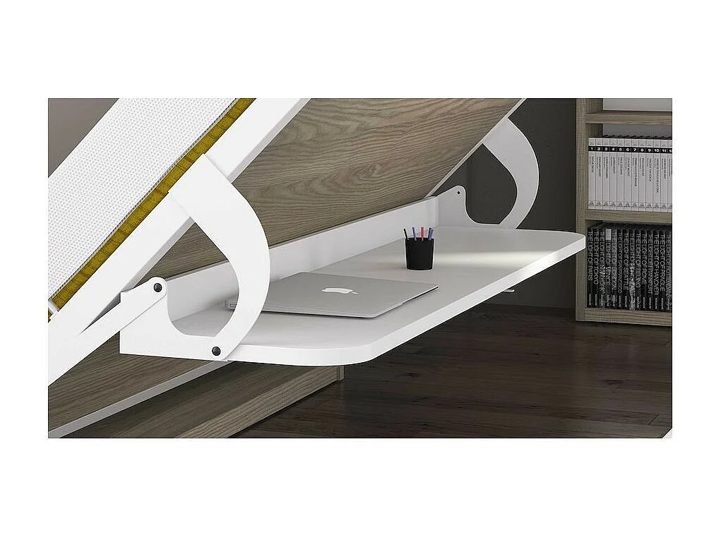 Lit escamotable avec bureau 90x200 gris ciment P 35 Kinoa