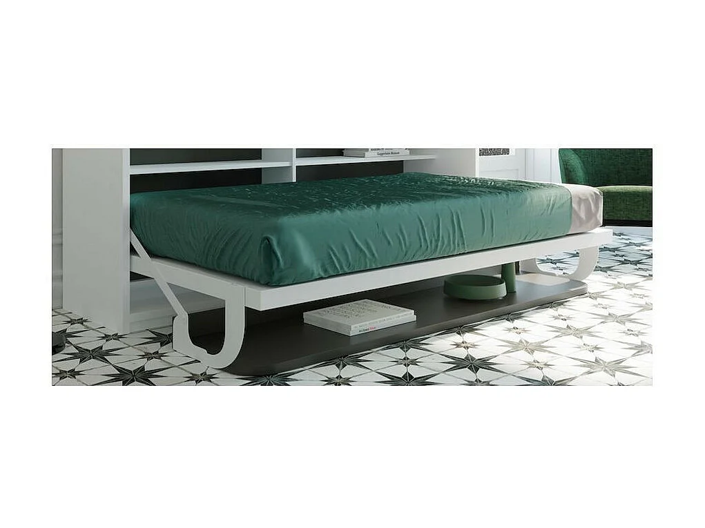 Opklapbed 90x190 cm D 53 cm licht eiken met planken en Miko bureau