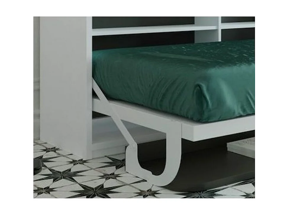 Cama abatible 90x190 cm P 34 cm chocolate con estantes y escritorio Miko