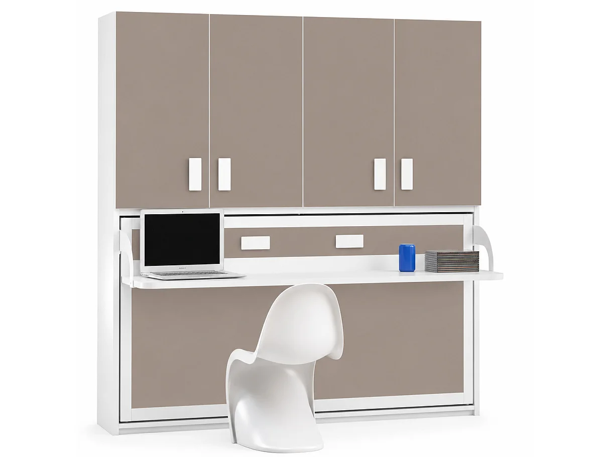 Opklapbed 90x190 cm D 34 cm chocolade met planken en bureau Miko