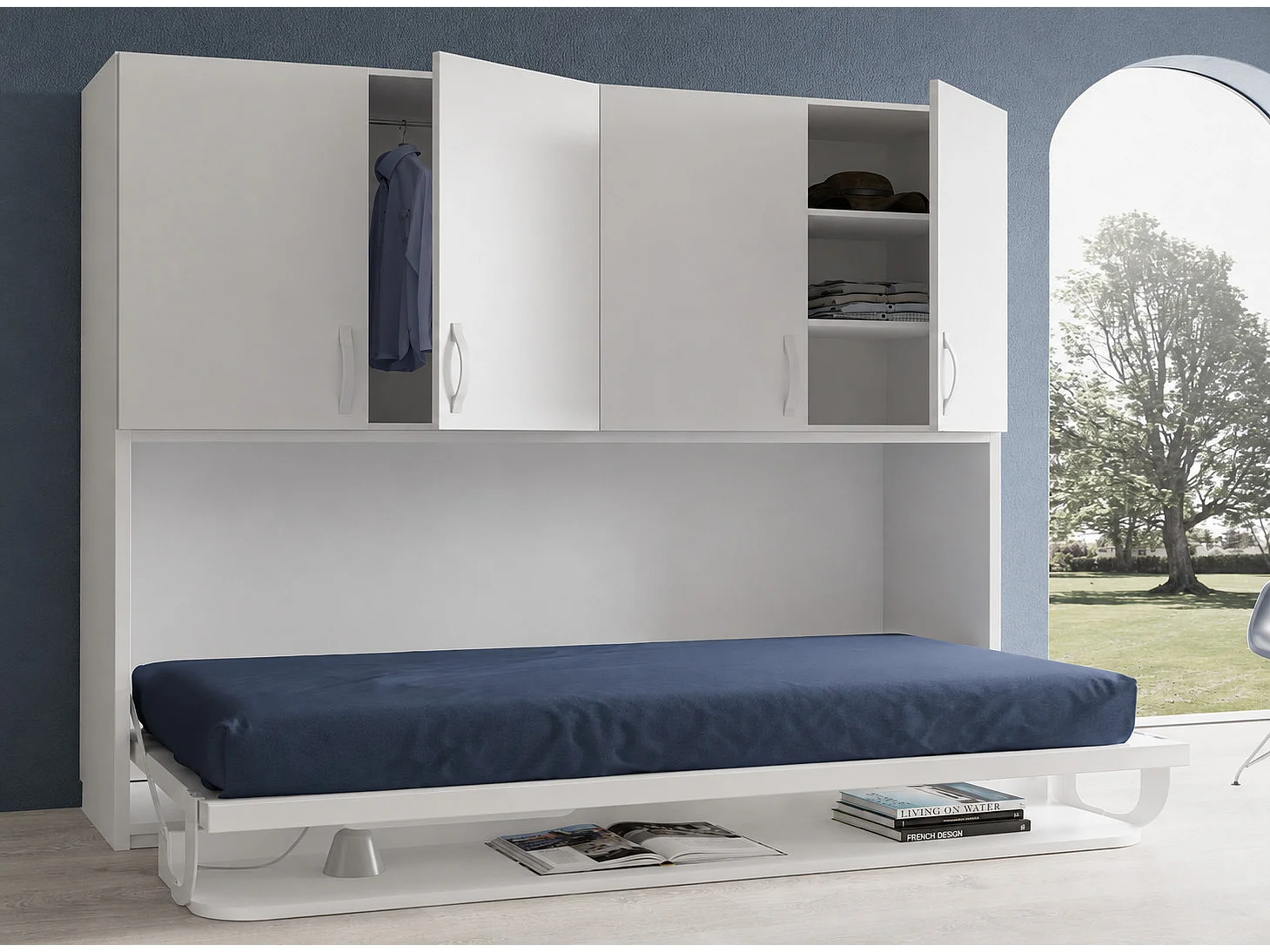 Opklapbed 90x190 cm D 34 cm chocolade met planken en bureau Miko