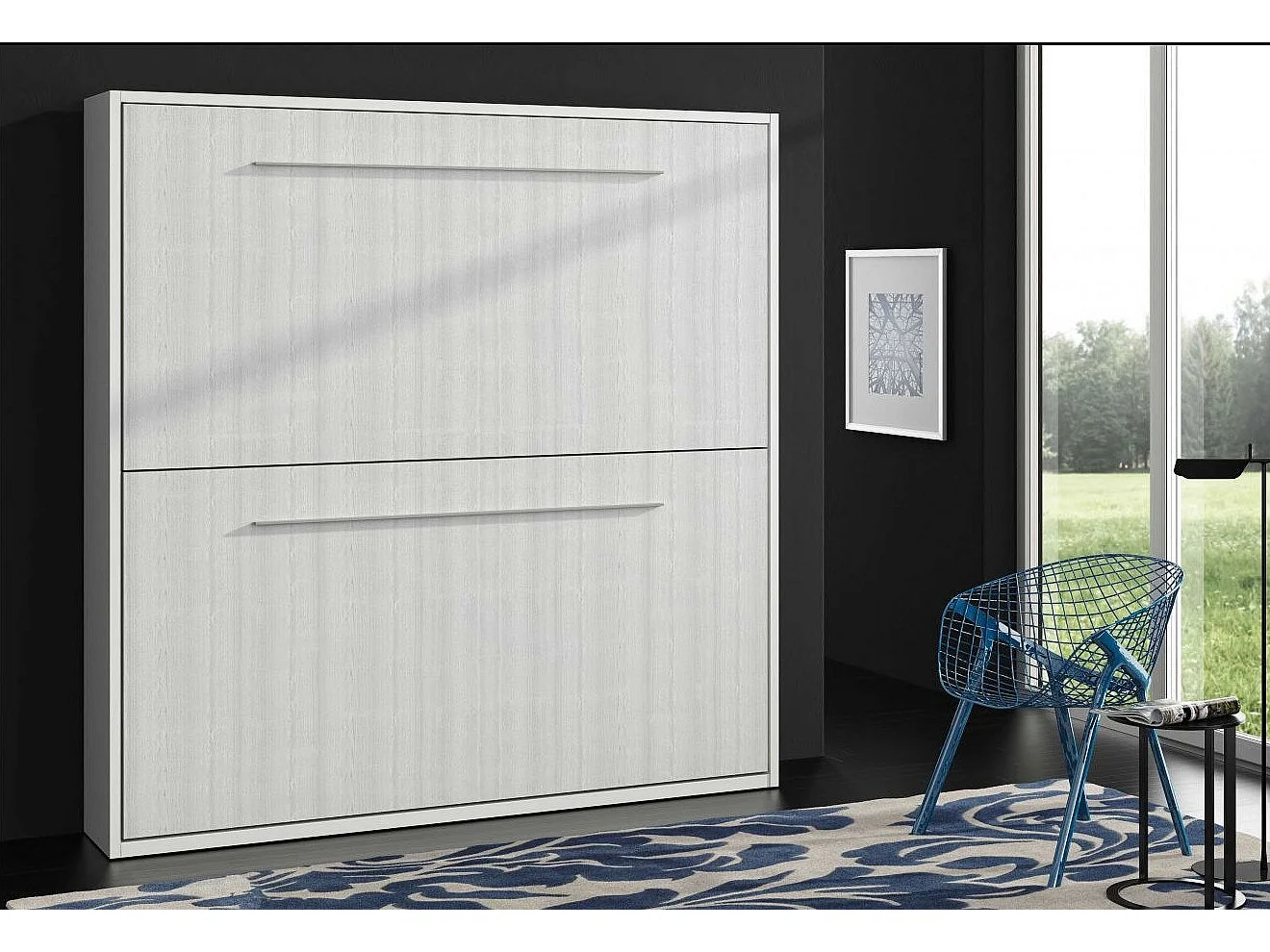 Lit escamotable superposé chêne blanc 2 couchages 90x190 Spaky