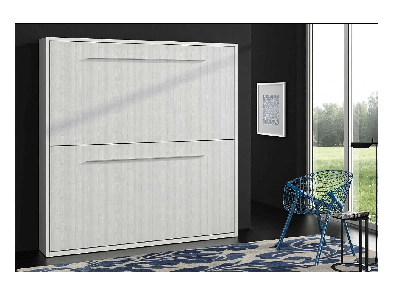 Lit escamotable superposé chêne blanc 2 couchages 90x190 Spaky
