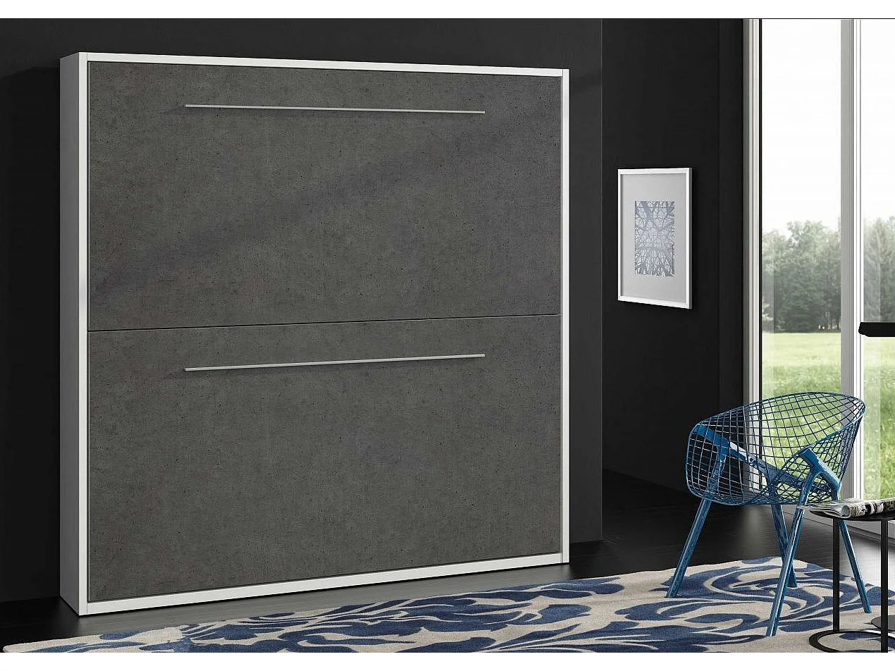 Lit escamotable superposé gris béton 2 couchages 90x190 Spaky