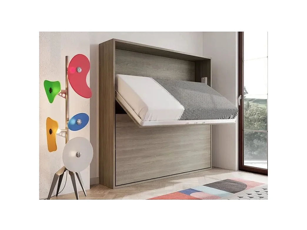 Lit escamotable superposé gris béton 2 couchages 90x190 Spaky