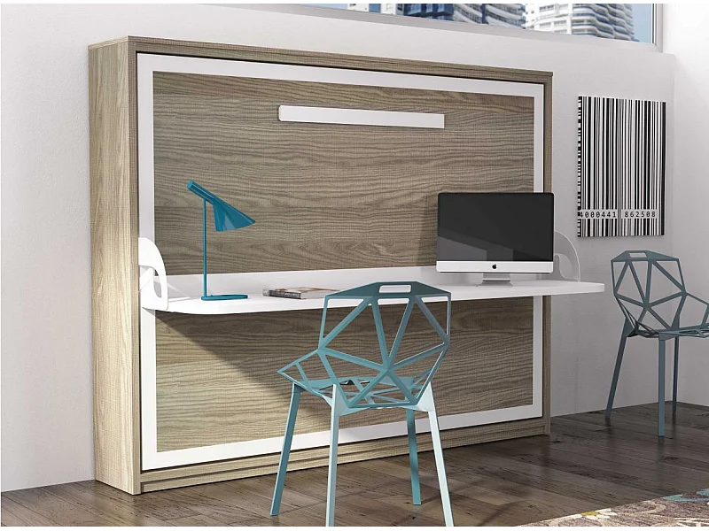 Cama plegable con escritorio 90x200 roble claro P 35 Kinoa