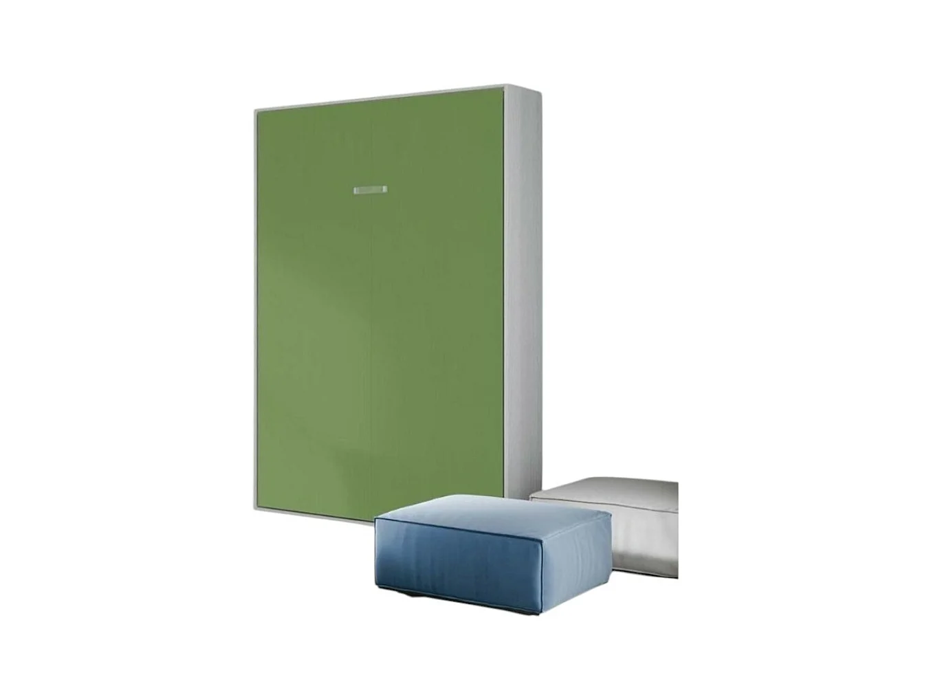 Lit escamotable vertical frêne blanc et porte verte kanto 140x190