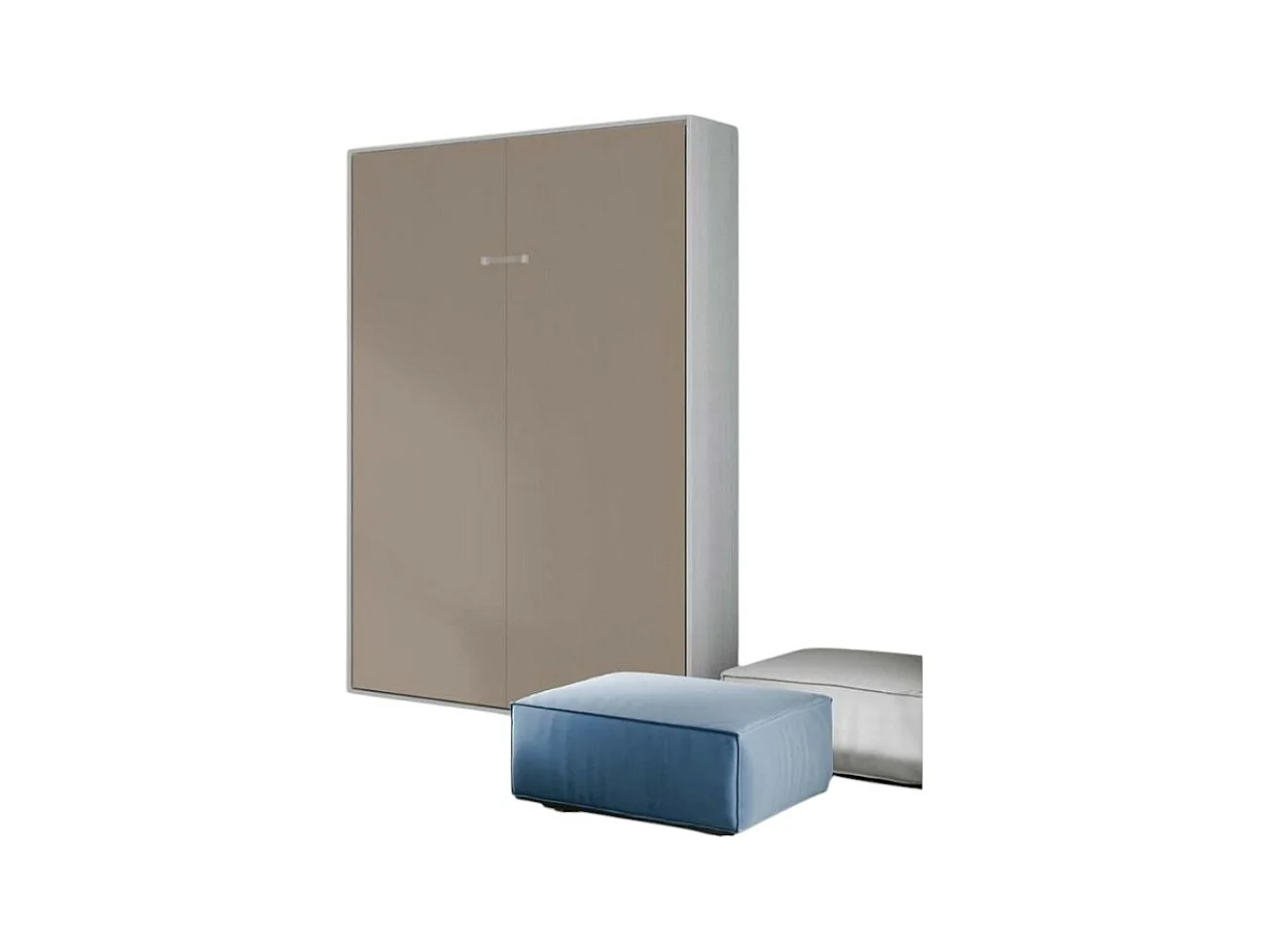 Lit escamotable vertical frêne blanc et porte beige kanto 140x190