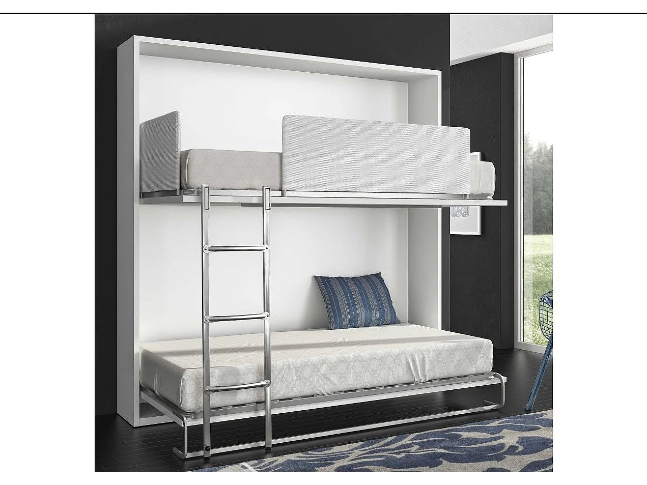 Lit escamotable superposé noyer 2 couchages 80x190 Spaky