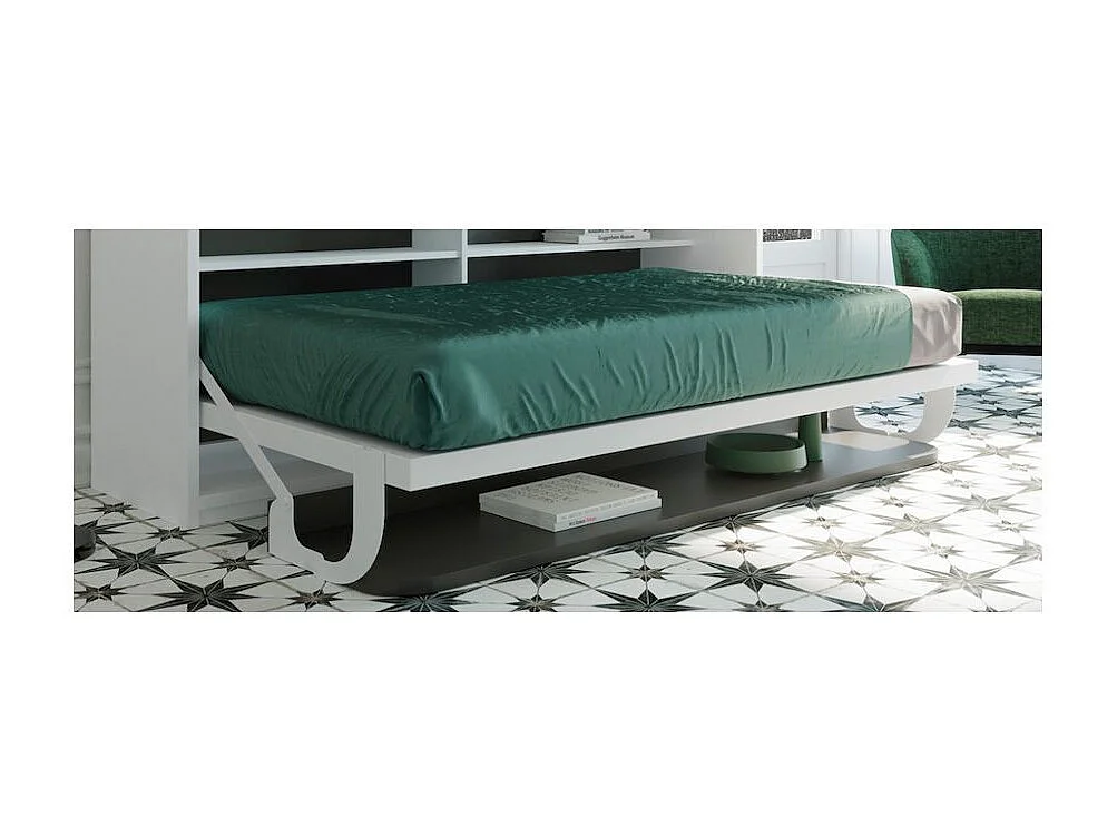 Lit escamotable 90x190 P 53cm chocolat avec étagères et bureau Miko