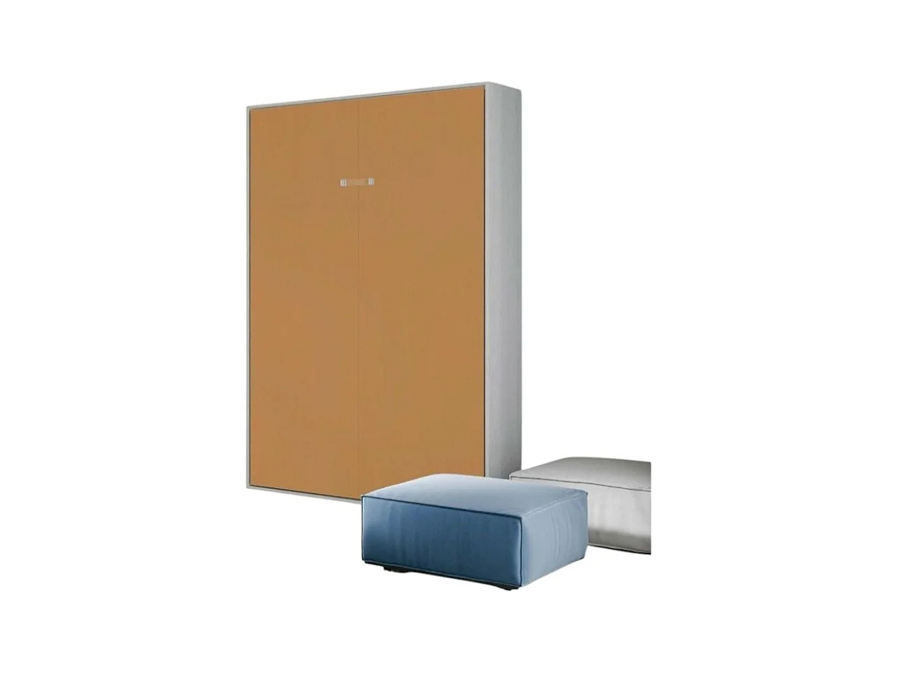 Lit escamotable vertical frêne blanc et porte orange kanto 140x190
