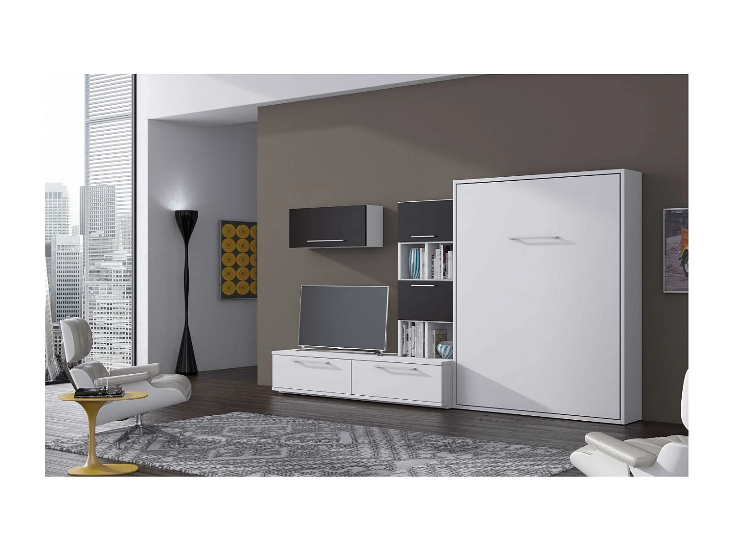 Lit escamotable vertical Banila-Chêne blanc-90x190