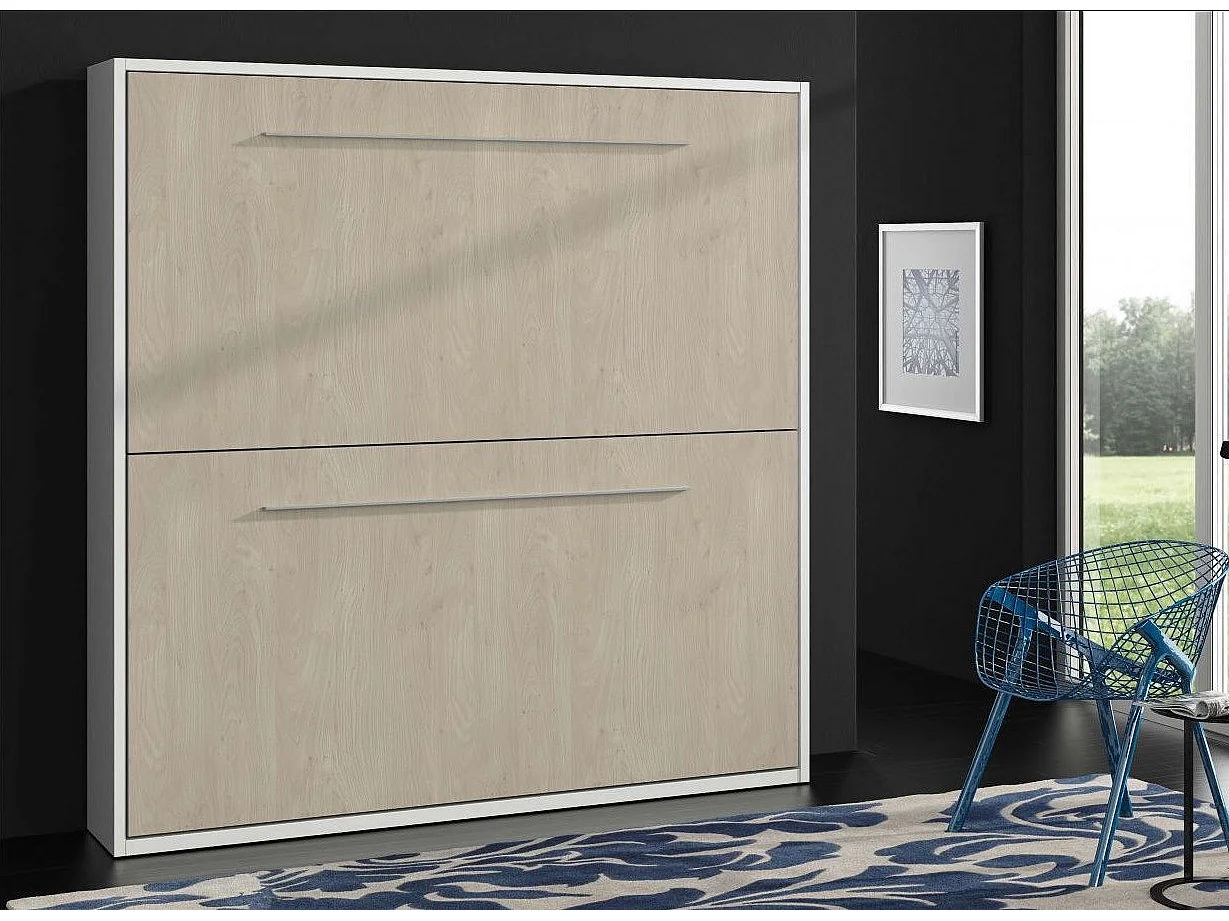 Lit escamotable superposé chêne clair 2 couchages 80x190 Spaky