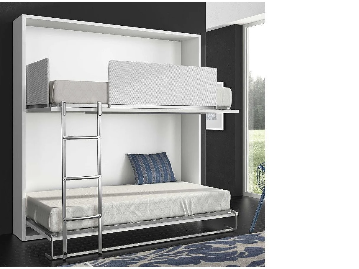 Lit escamotable superposé chêne clair 2 couchages 80x190 Spaky